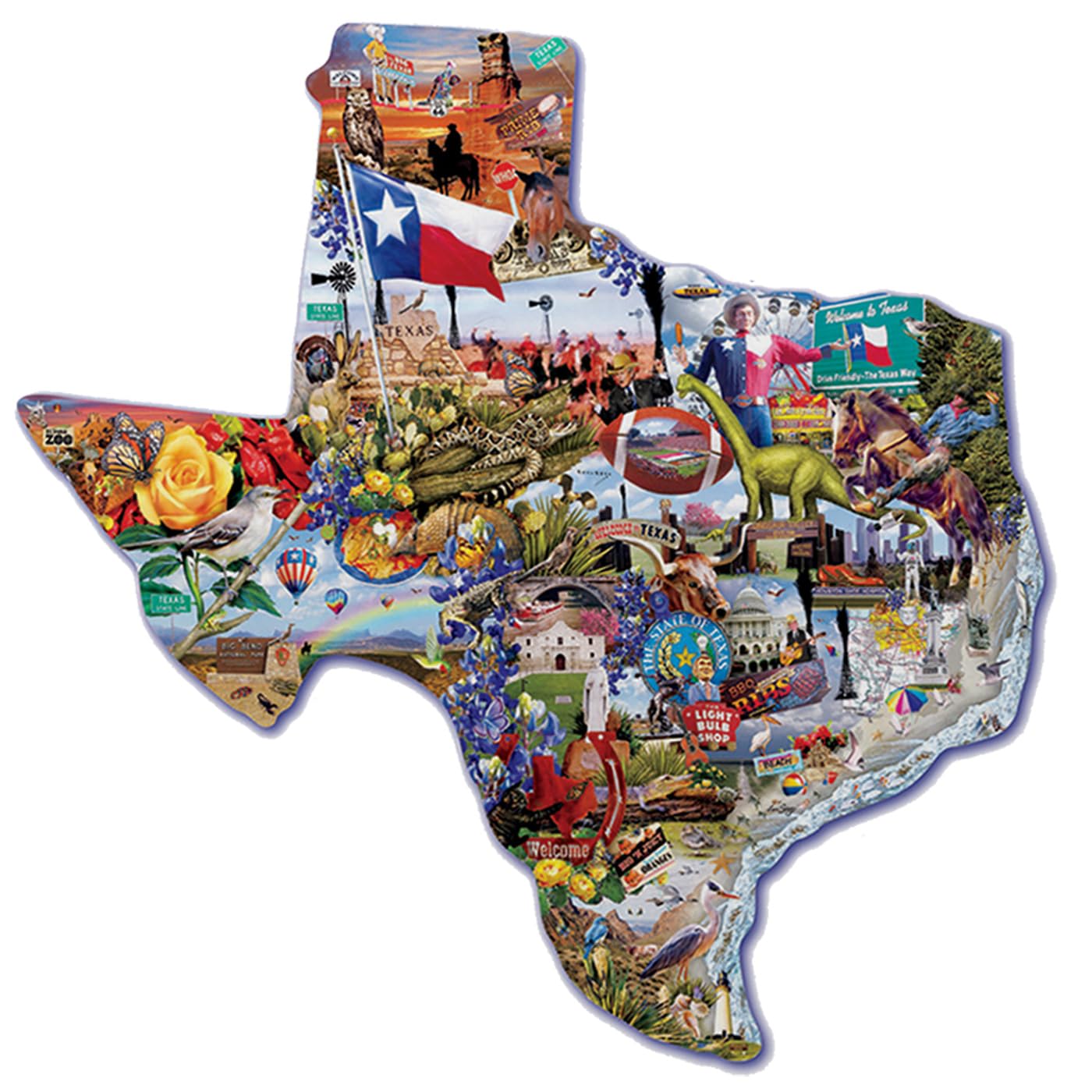 SUNSOUT INC - Welcome to Texas - 1000 pc Special Shape Jigsaw Puzzle by Artist: Lori Schory - Finished Size 32" x 25.5" Travel - MPN# 95373