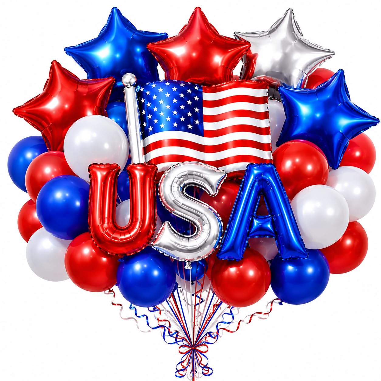 Dream Decor Patriotic Balloon Kit 50 Pieces for 4th of July, Red White and Blue USA Party Decorations with USA Letter Balloons, American Flag Balloon