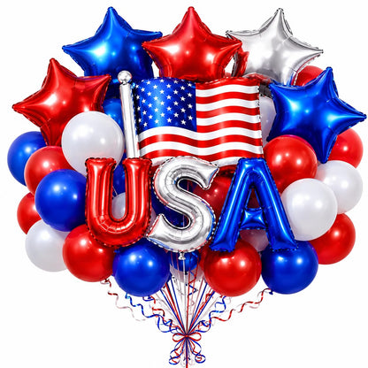 Dream Decor Patriotic Balloon Kit 50 Pieces for 4th of July, Red White and Blue USA Party Decorations with USA Letter Balloons, American Flag Balloon