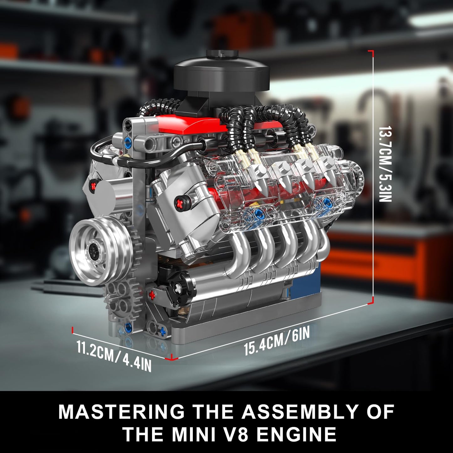 Mould King 10171 V8 Engine Model Kit That Works, 8 Cylinder Car Engine with Motor, Building Blocks Collectibles for Adults, STEM Build Set (487
