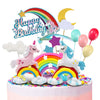 MOVINPE Unicorn Cake Topper, 2 Magic Unicorns Sculpture, 1 Rainbow, 1 Happy Birthday Banner, 2 Cloud, 4 Balloon, 12 Stars, 1 Moon, Cake Decoration