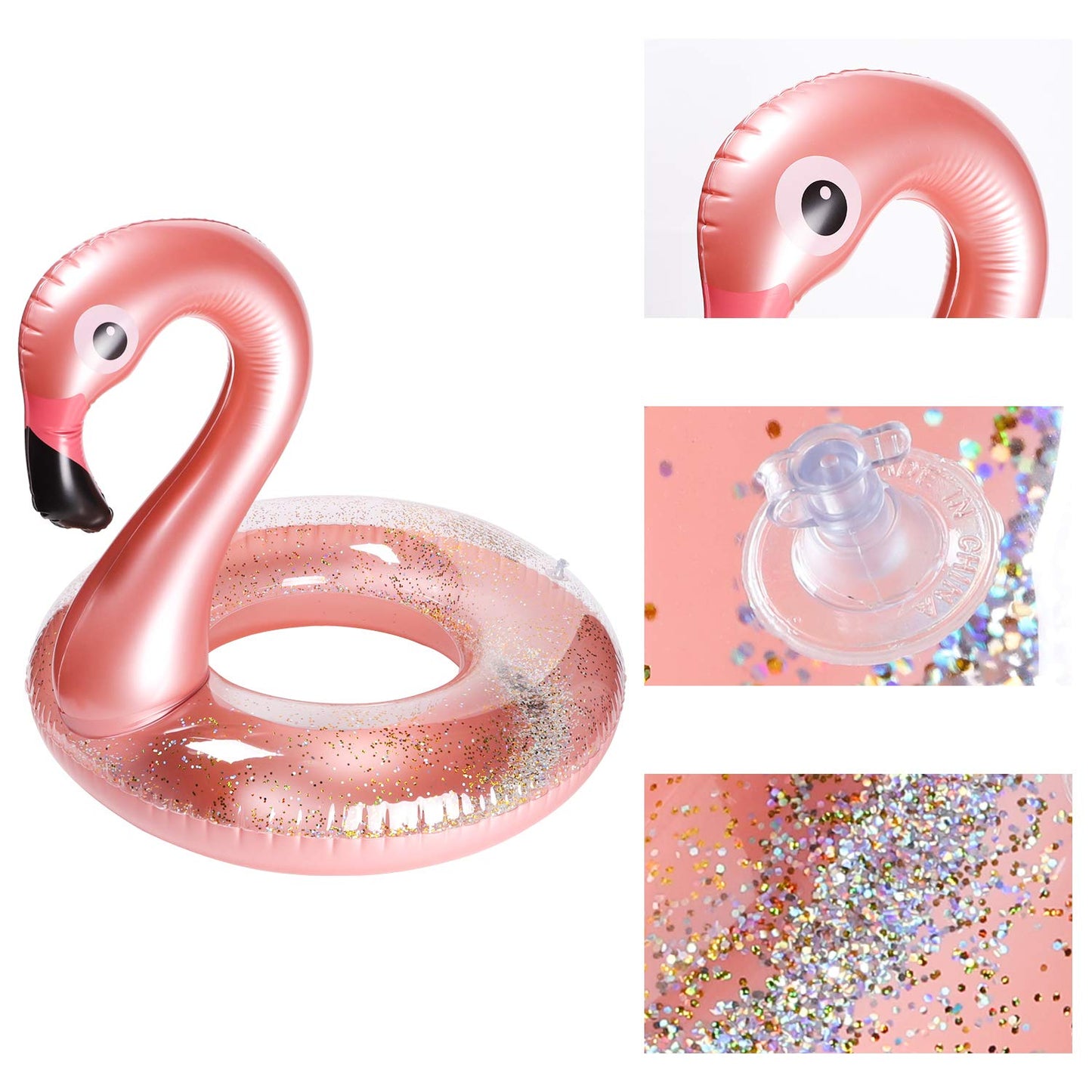 GROBRO7 2Pack Summer Inflatable Flamingo Pool Float Drink Holder Set Elegant Vinyl Swimming Floaty Pool Toy with Glitters Outdoor Water Lounge
