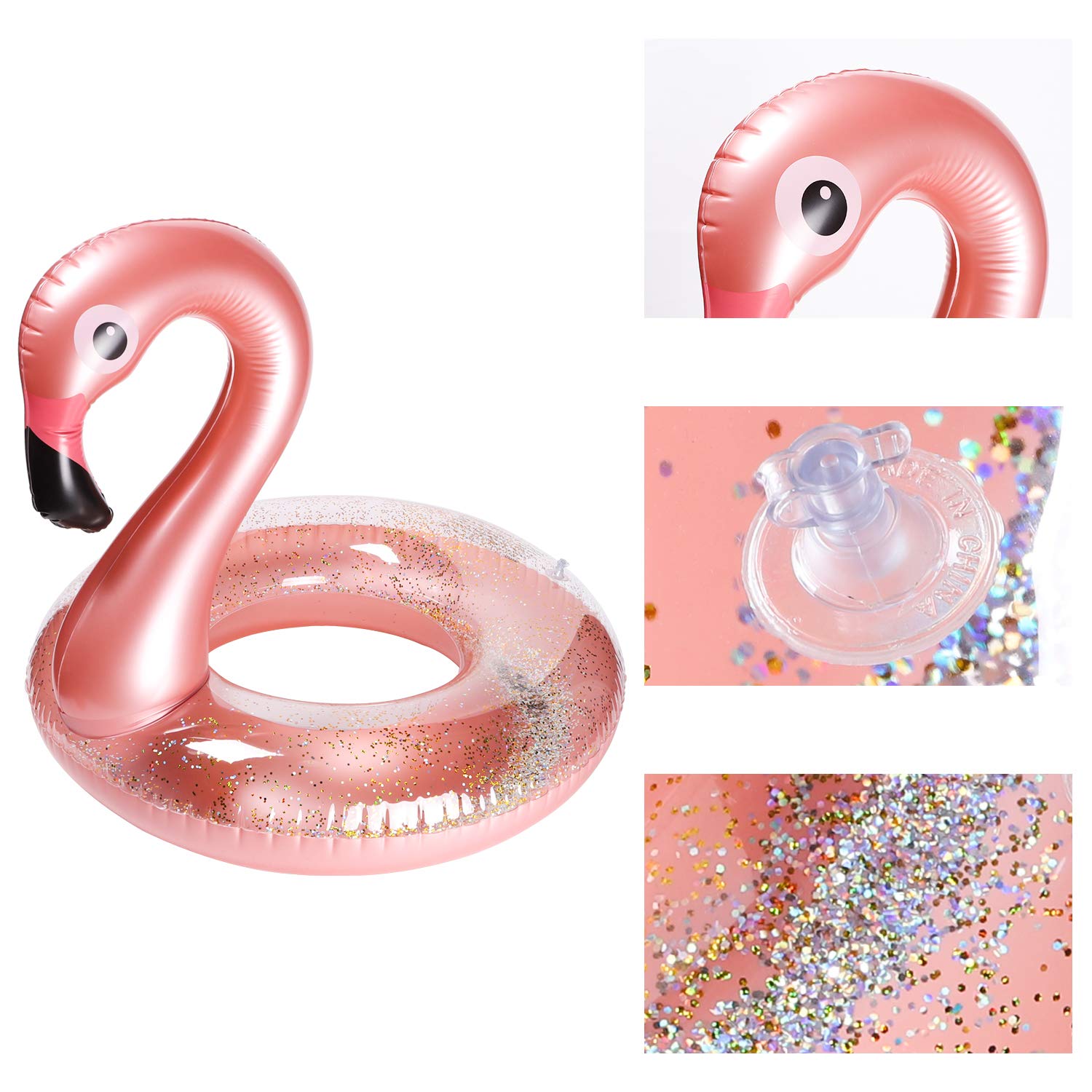 GROBRO7 2Pack Summer Inflatable Flamingo Pool Float Drink Holder Set Elegant Vinyl Swimming Floaty Pool Toy with Glitters Outdoor Water Lounge