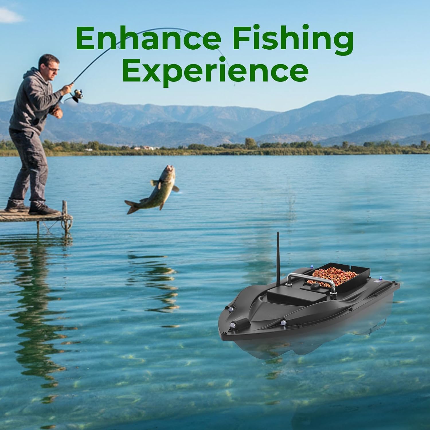 GDIFLS Advanced RC Fishing Bait Boat with GPS, Dual Motors, Automatic Return & LED Screen, 4.4lbs Load Capacity, 1968.5ft Range, Remote Control