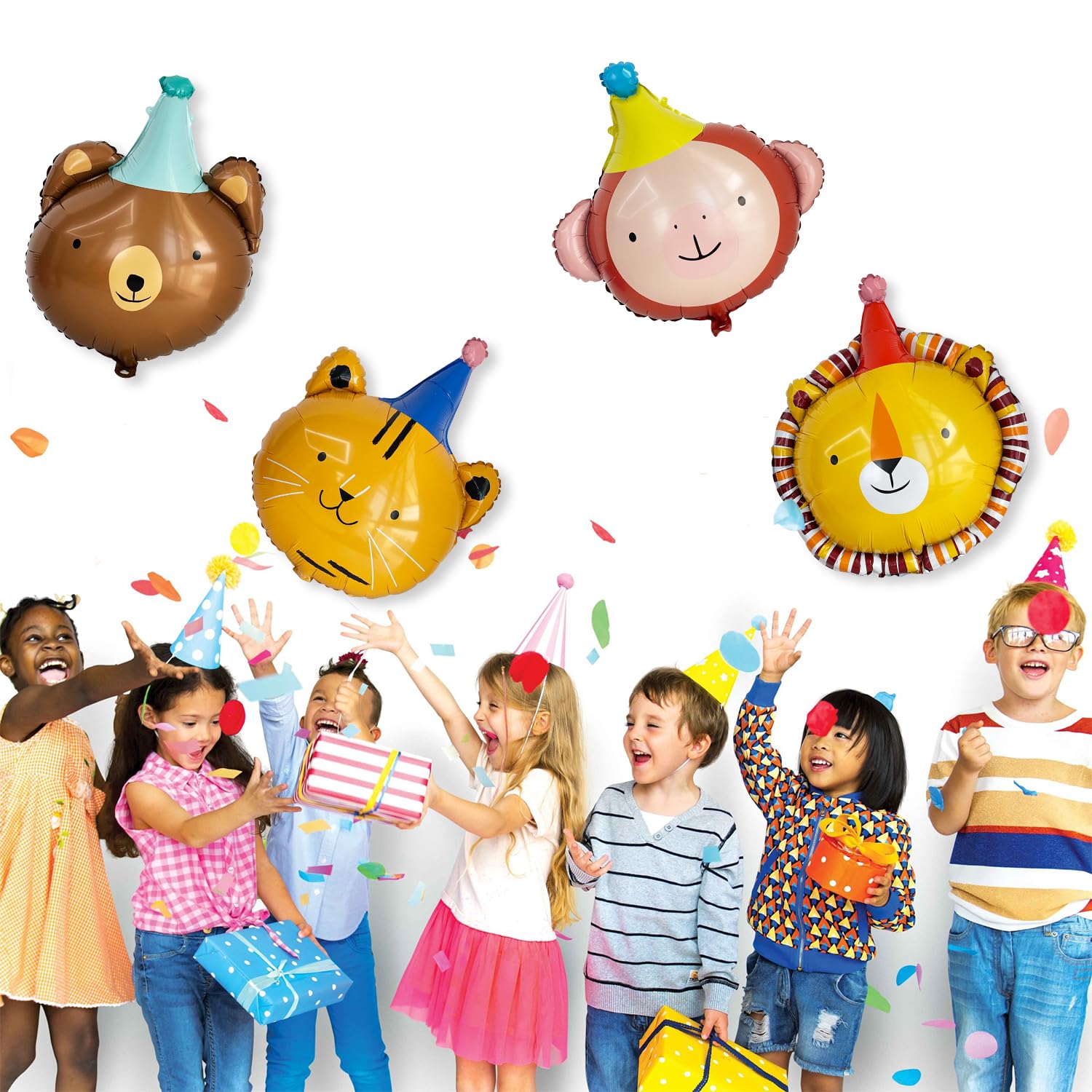 Animal Head Foil Balloon Kit, Lion Bear Monkey Cat foil balloon, Birthday Party Decorations, Baby Shower Supplies (Animal kit(4 pcs))