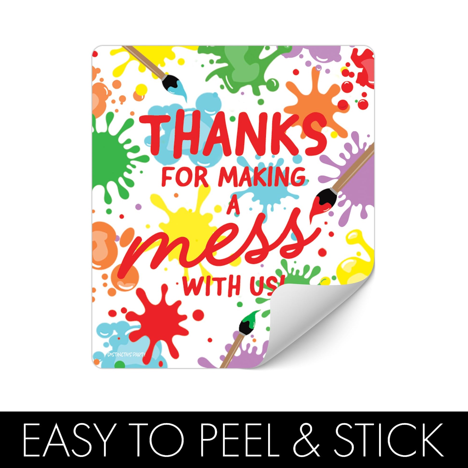 DISTINCTIVS Art Birthday Party Chip Bag Stickers - 32 Count - Thanks for Makin a Mess with Me - Paint Party Favor Labels for Snack Bags - Kids Tween