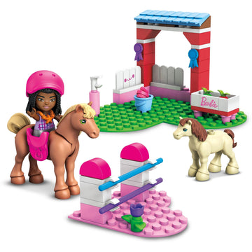 Mega Barbie Horse Jumping Building Set with 73 Bricks and Special Pieces, Accessories and 1 Micro-Doll, Toy Gift Set for Ages 5 and Up