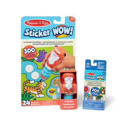Melissa & Doug Sticker Wow!™ Tiger Bundle: 24-Page Activity Book, Refillable Sticker Stamper, Mini Pad, 500 Stickers, Arts and Crafts for Kids Ages 3+