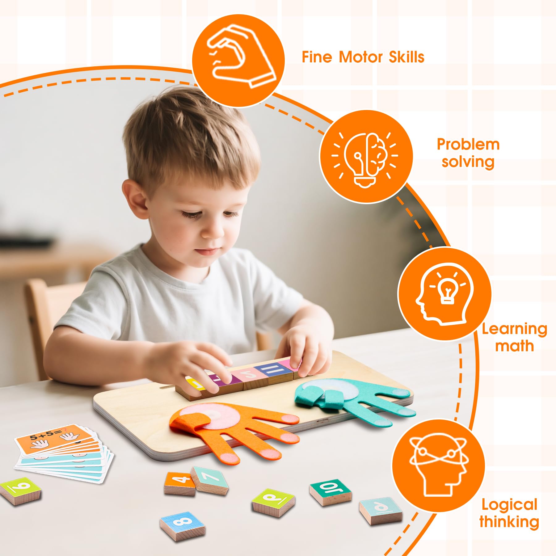 VIC-SUN Preschool Learning Toys for Toddlers, Colorful Wooden Numbers Blocks, Finger Counting Montessori Toys for 3 4 5 Year Old