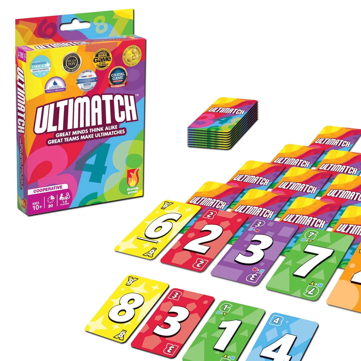 Fireside Games Ultimatch | Cooperative Pyramid Card Game | Award-Winning | Match by Color Number and Math | Ages 10+ | 1-5 Players | Family Game Night