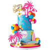 Summer Hawaiian Cake Topper with Beach Ball Sun Umbrella Goggles Beach Cake Decorations for Summer Holiday Theme Birthday Supplies (Surfboard)