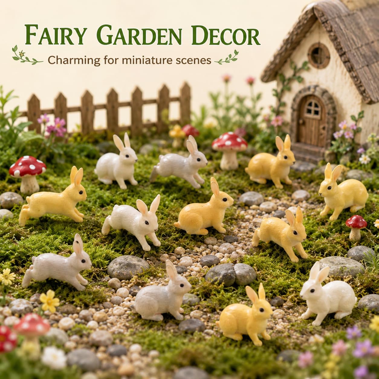 12 Pcs Easter Bunny Figures Fairy Garden Miniature Rabbit Figures Farm Animal Bunny Figurines Cake Topper Decorations Easter Egg Fillers Party Favors
