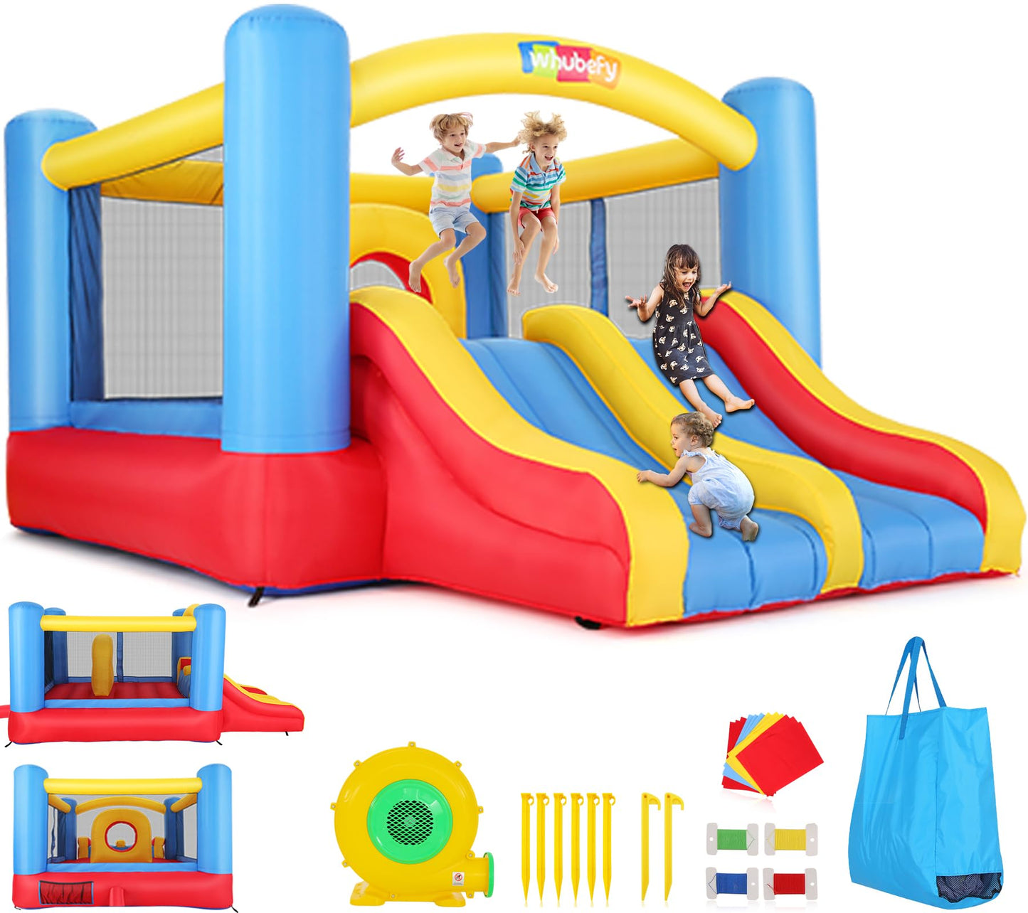 Whubefy Bounce House, Inflatable Bounce House for Kids 3-6 Big Kids 8-12, Indoor/Outdoor Double Slide Obstacle Bouncer with Blower, 12 x 9FT Jumping