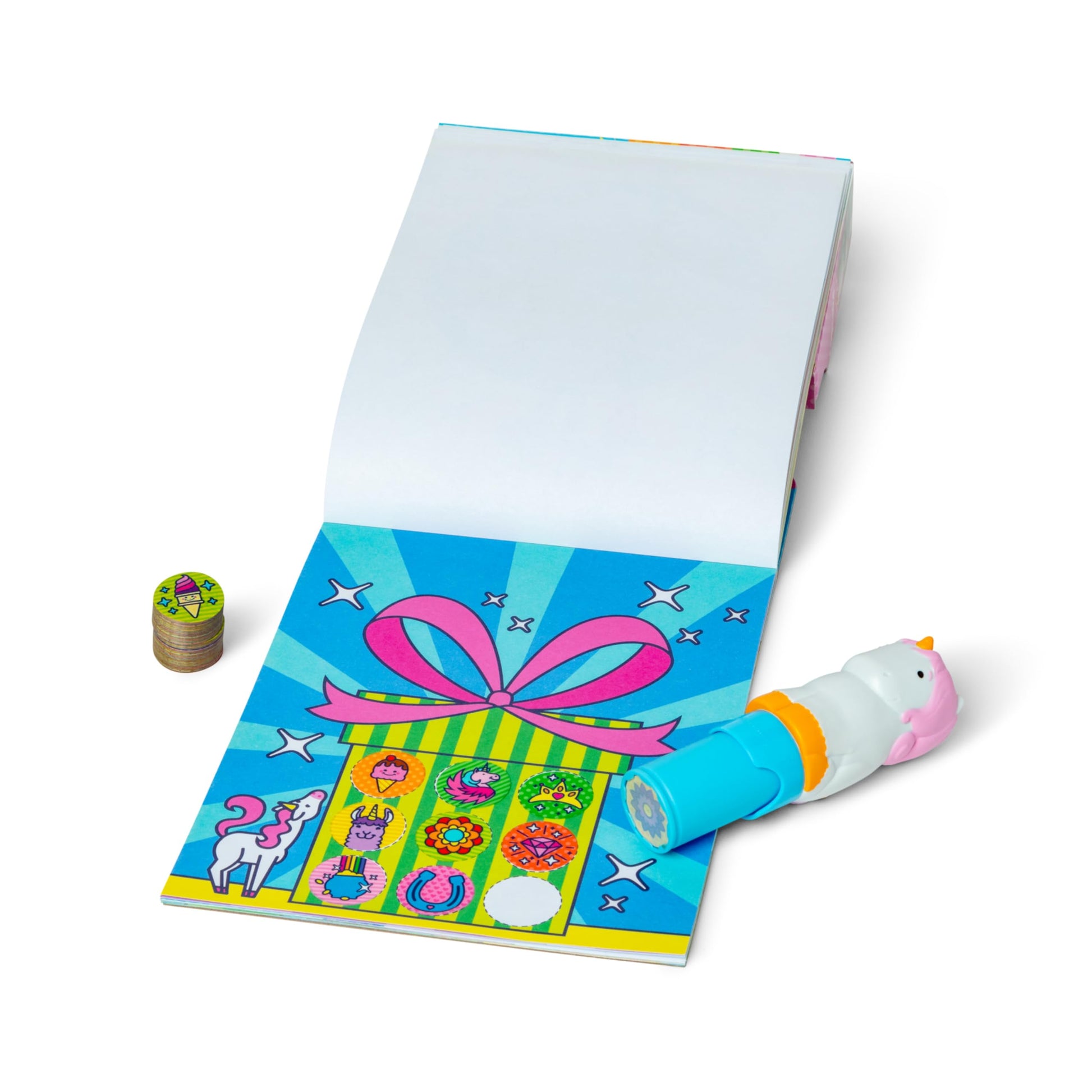 Melissa & Doug Sticker Wow!™ Unicorn Bundle: Sticker Stamper, 24-Page Activity Pad, 600 Total Stickers, Arts and Crafts Fidget Toy Collectible