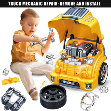 MUGEYMYD Large Truck Engine Toy for Kids 3-5, Take Apart Motor Vehicle Pretend Play Car with Light and Sound, Kids Mechanic Workshop Set, Toy Engine