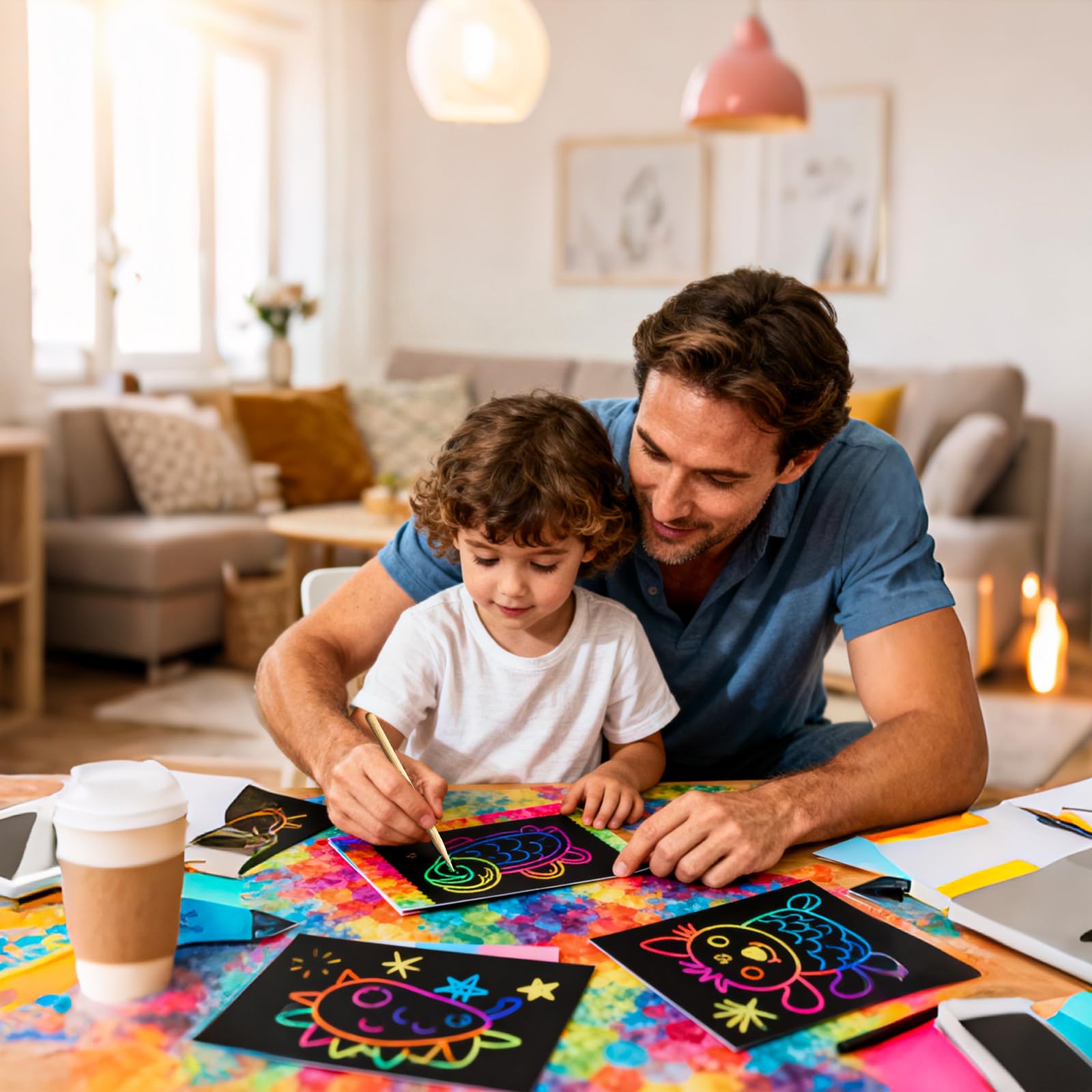 Cityrosy Scratch Art Paper Rainbow Sets for Kids 100 Pcs-Black Magic Scratch Off Craft Set Classroom Supplies Kits for Age 3-12 Kids Party Games