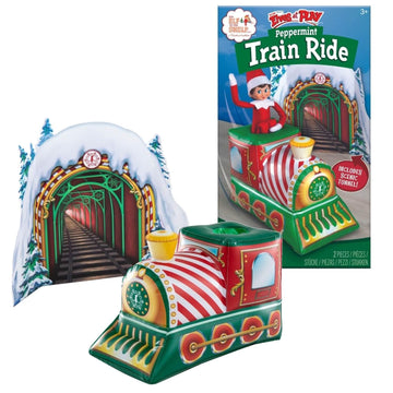 The Elf on the Shelf Peppermint Train Ride - Exclusive Inflatable Train Accessory for Your Scout Elf - Colorful Holiday Adventures - Scout Elf Not