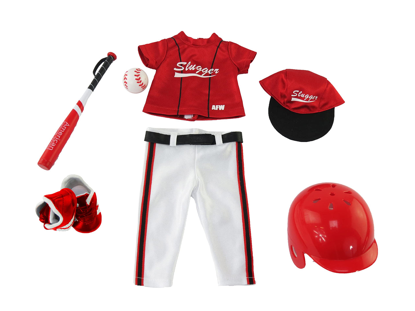 American Fashion World Red Baseball Uniform for 18-Inch Dolls | Accessories Included | Premium Quality & Trendy Design