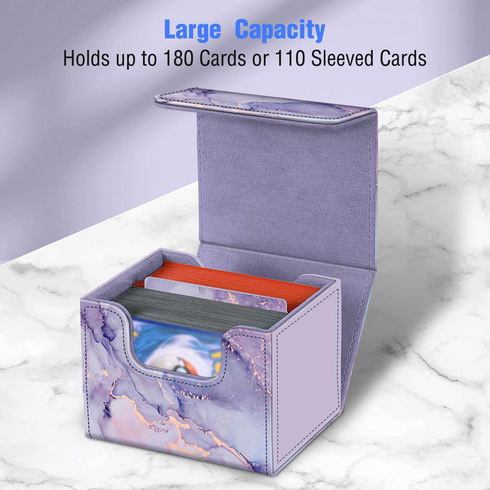 CaseBot Card Deck Box Compatible with MTG/TCG/CCG, Magnetic Game Card Case Large Size Fits Up 180+ Game Cards with PU Divider, Lilac Marble