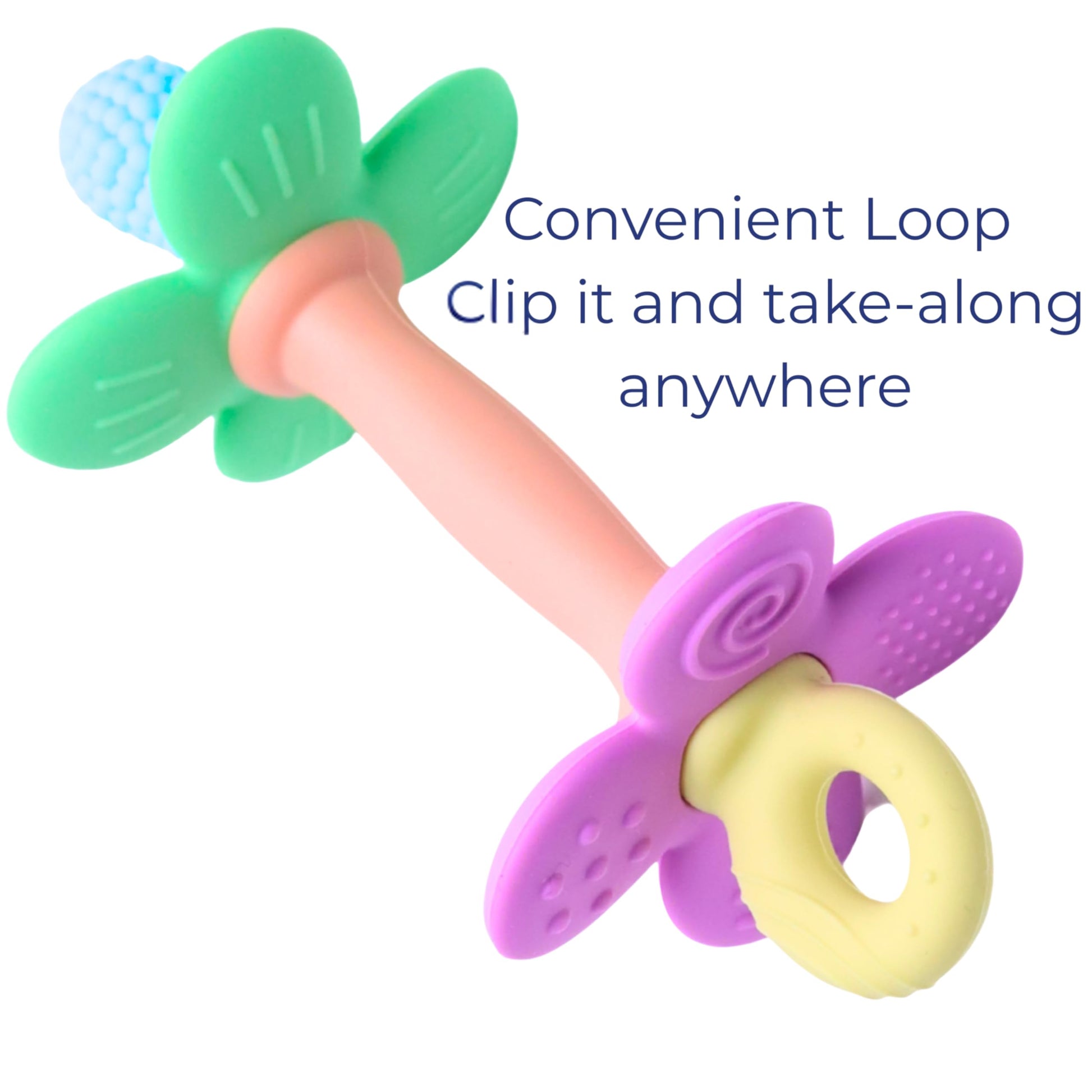 Everneer Silicone Teether Tube Stick for Babies - Textured Teething Toy with Grip Handle, Reaches Front Gums & Back Molars, BPA-Free, Easy to Hold