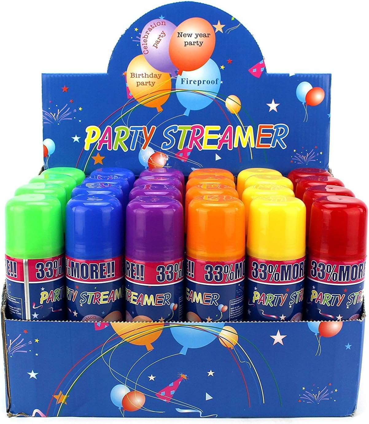 12 Pack Party String Spray (3 oz Each) - Streamer Spray in a Can, Full Color Set with 2 of Each Color, Party Supplies for Kids’ Parties, Birthdays