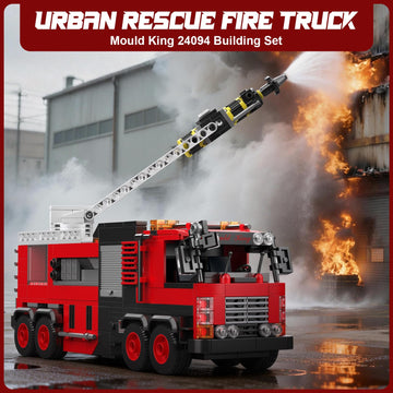 Mould King Ladder Fire Truck Building Set - 725+PCS STEM Toys for Kids & Adults, 24094 City Firetruck Building Bricks with Movable Ladder, Ideas