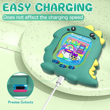 BEARDDO Silicone Case Compatible with Tamagotchi Uni Case, Cute Cartoon Green Dinosaur Virtual Pet Game Machine Protector Cover for Tamagotchi Uni