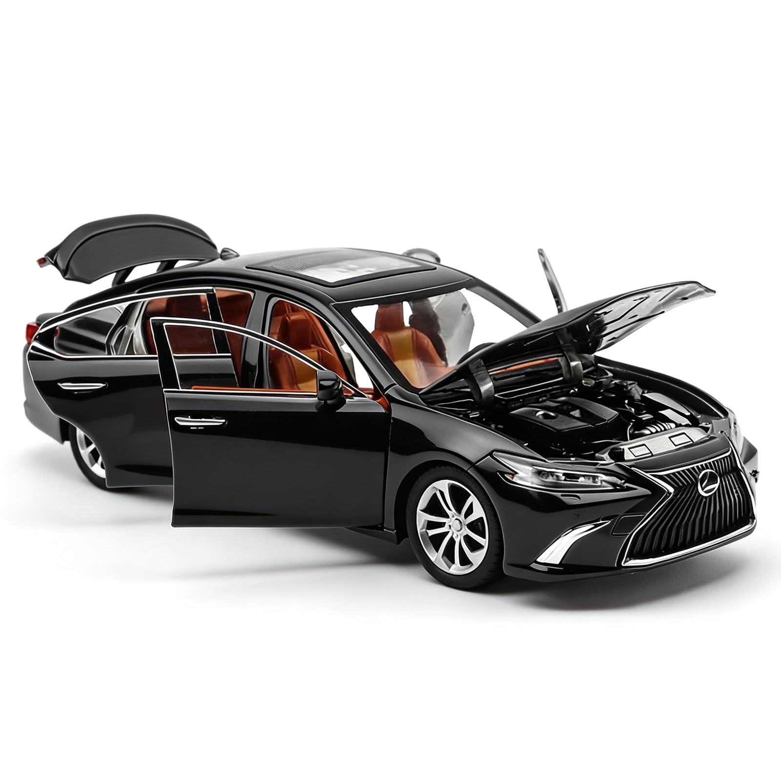 WAKAKAC 1/24 ES300 Diecast Car Model Alloy Collectible Pull Back Toy Car with Light and Sound Toy Vehicle for Boys Children Gift(Black)