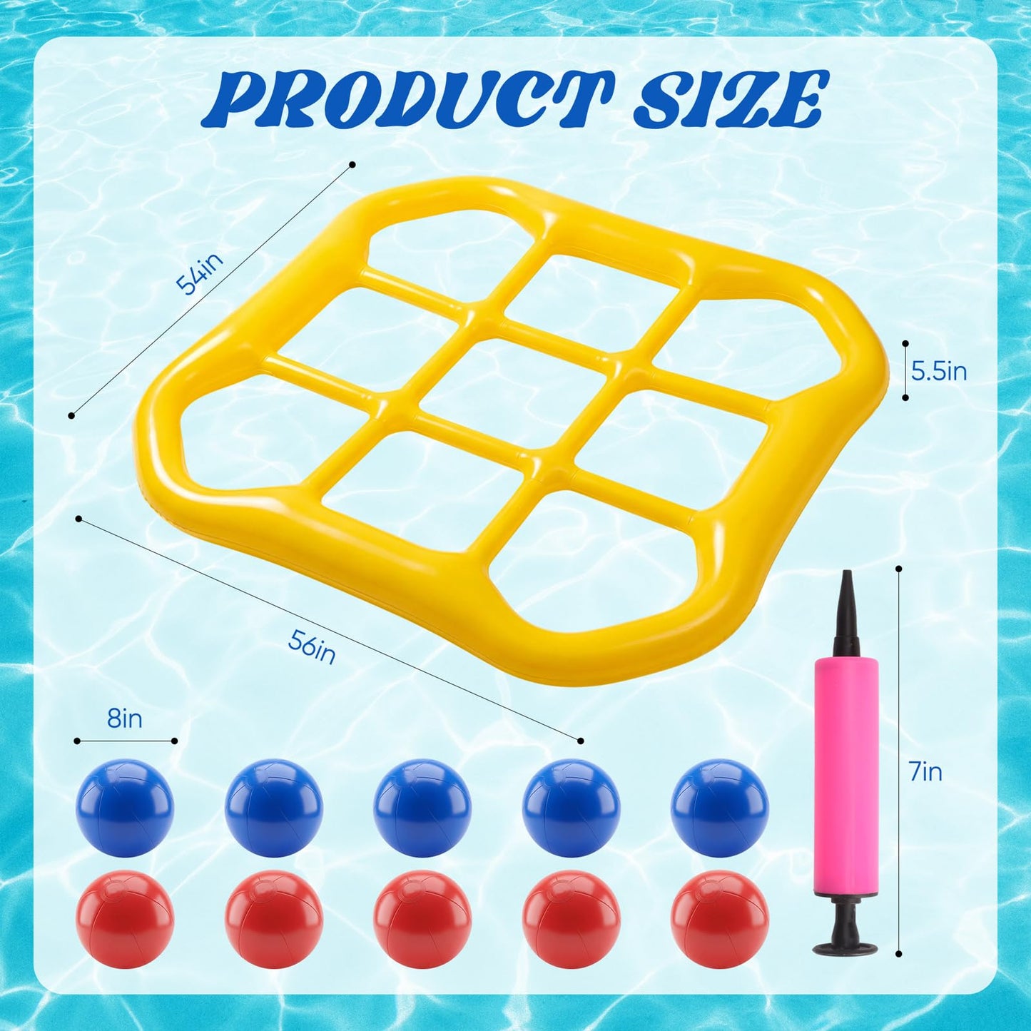 mcgskl Pool Toys Pool Games, Inflatable Tic-Tac-Toe Pool Toy with 10 Balls, 2-10 Players Floating Water Game for Adults Teens Kids, Summer Pool Party