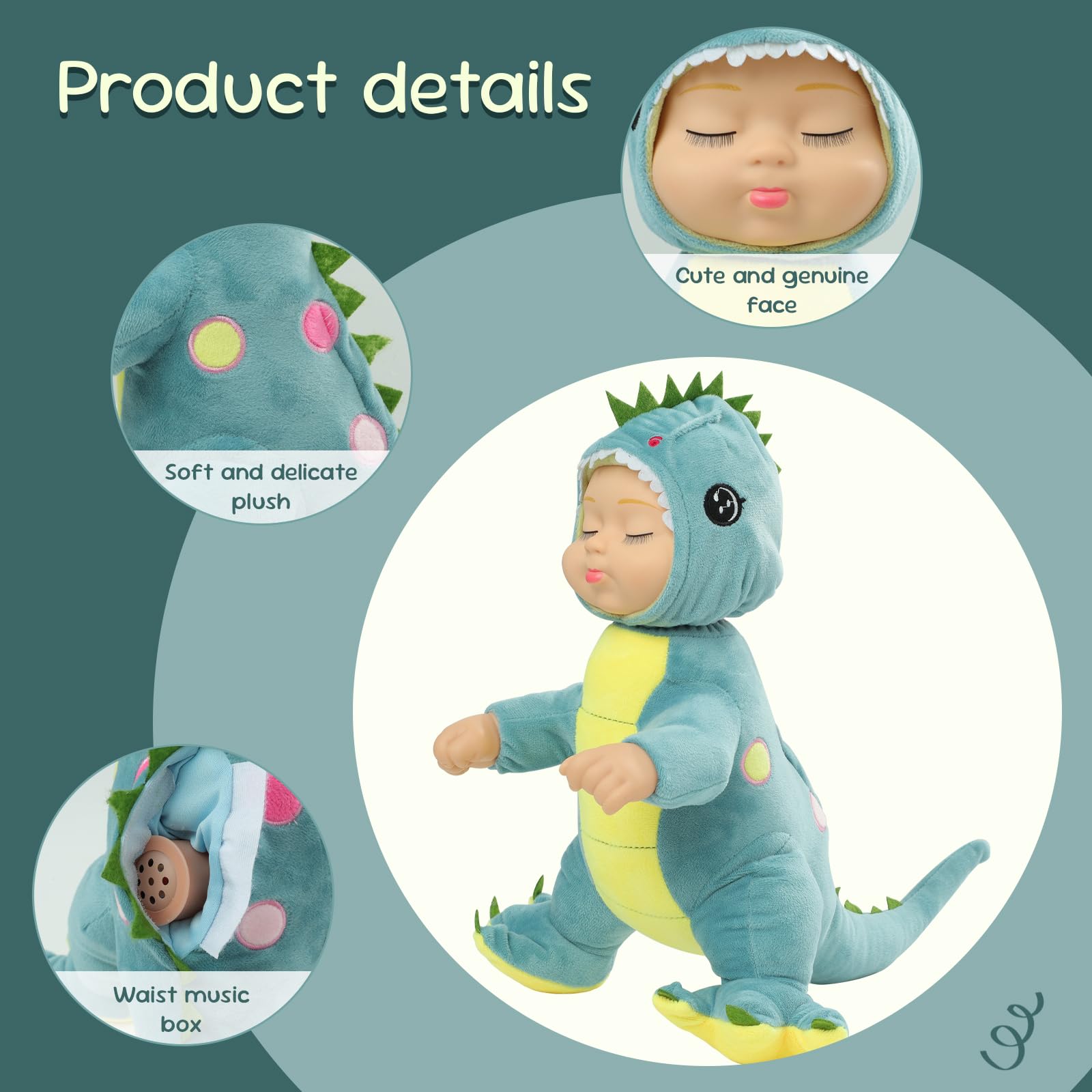 YOYOExment Dinosaur Toys,14 inch Plush Baby Doll,Interactive Singing Lifelike Newborn Doll,Soft Plush Dinosaur Toy Removable hat,Plush Animal Toys