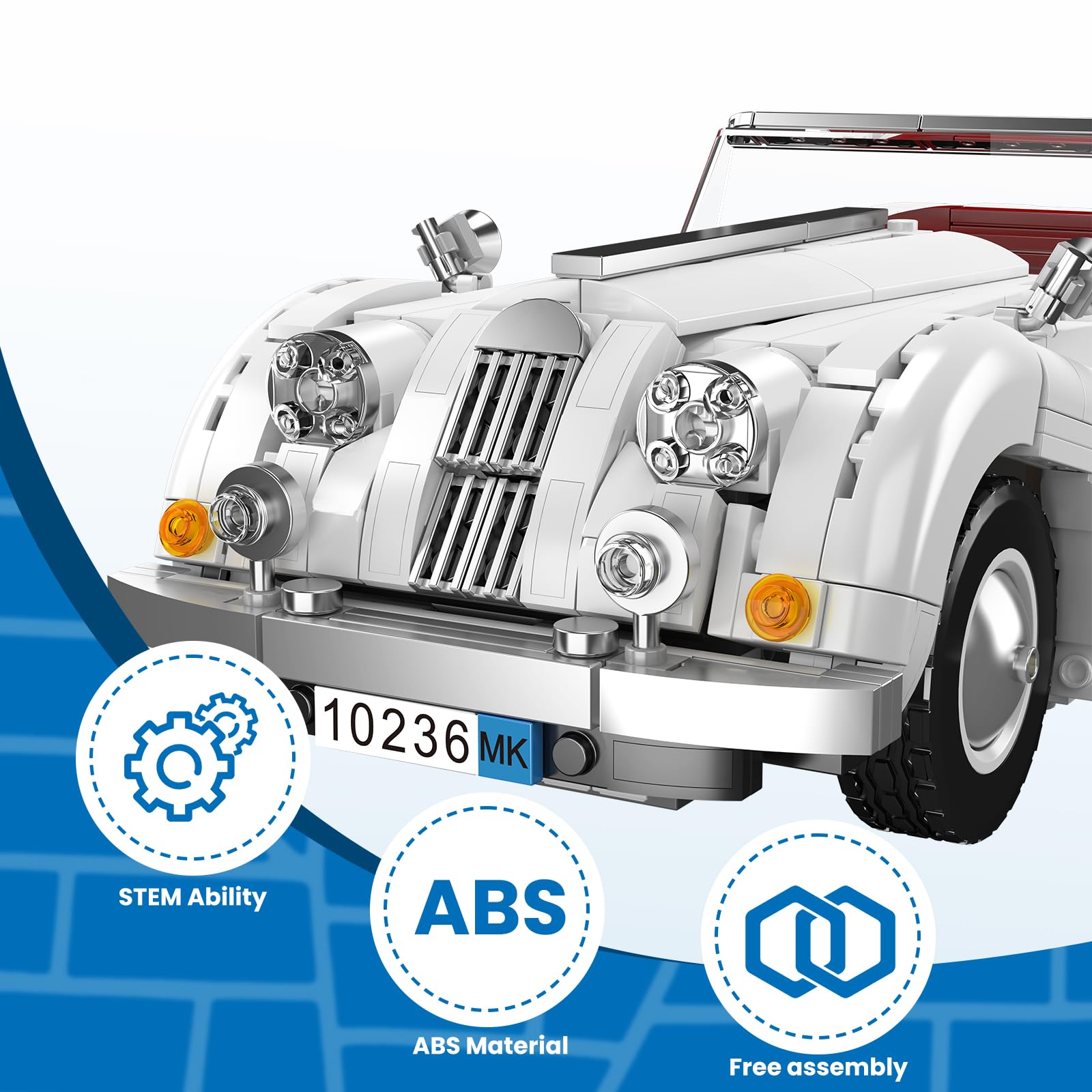 Mould King Vintage Roadster Building Set, 1302 Pieces Sports Car