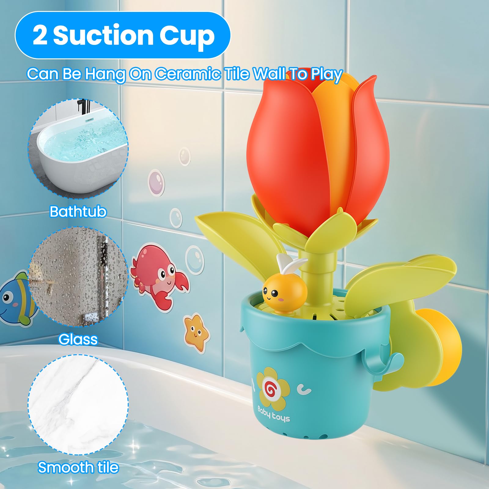Interactive Bath Toys for Toddlers 1-3 Toys with Flower and Watering Can