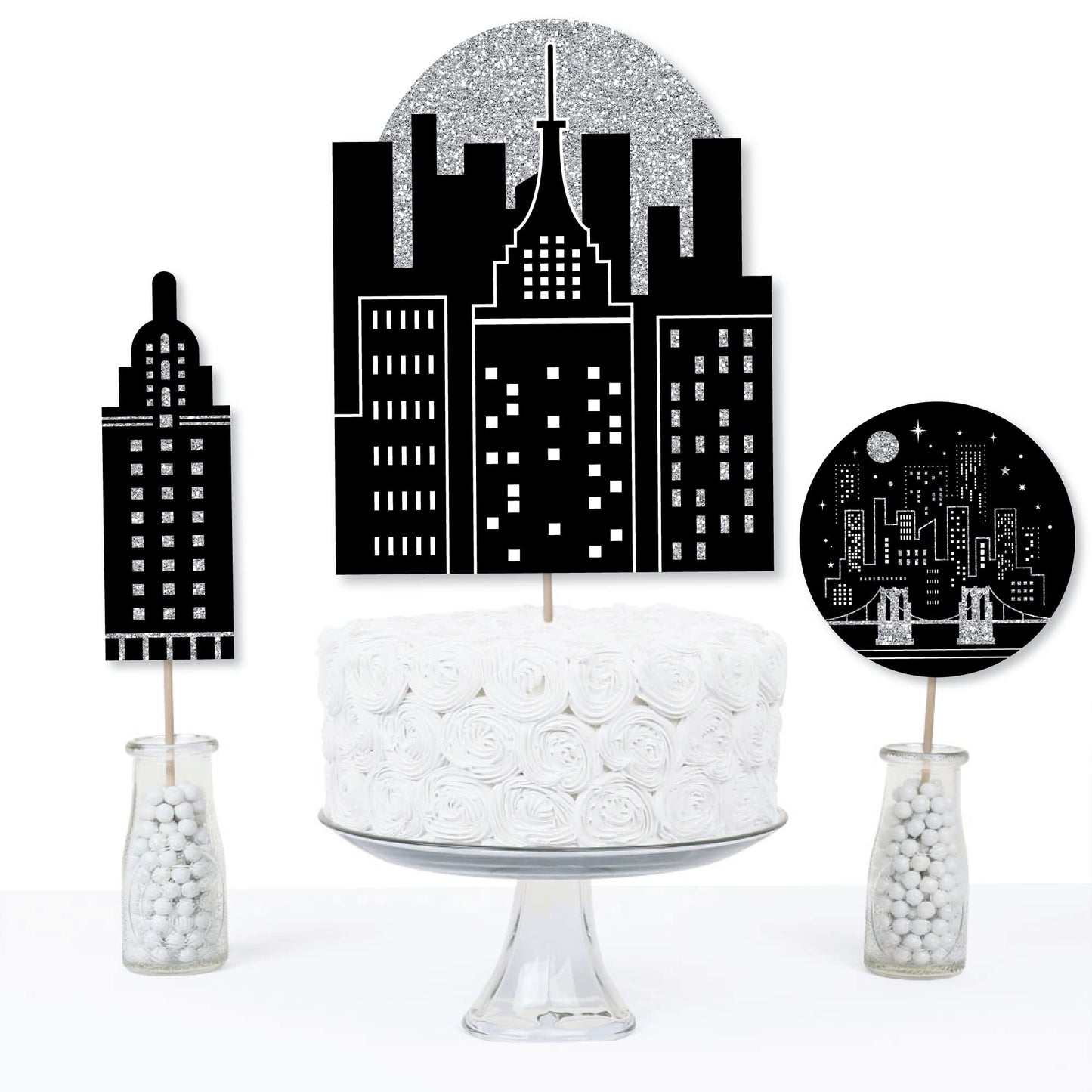 Big Dot of Happiness Nighttime City Skyline Party Centerpiece Kit - 15-Piece New York City Table Decorations Set, Premium Cardstock Design