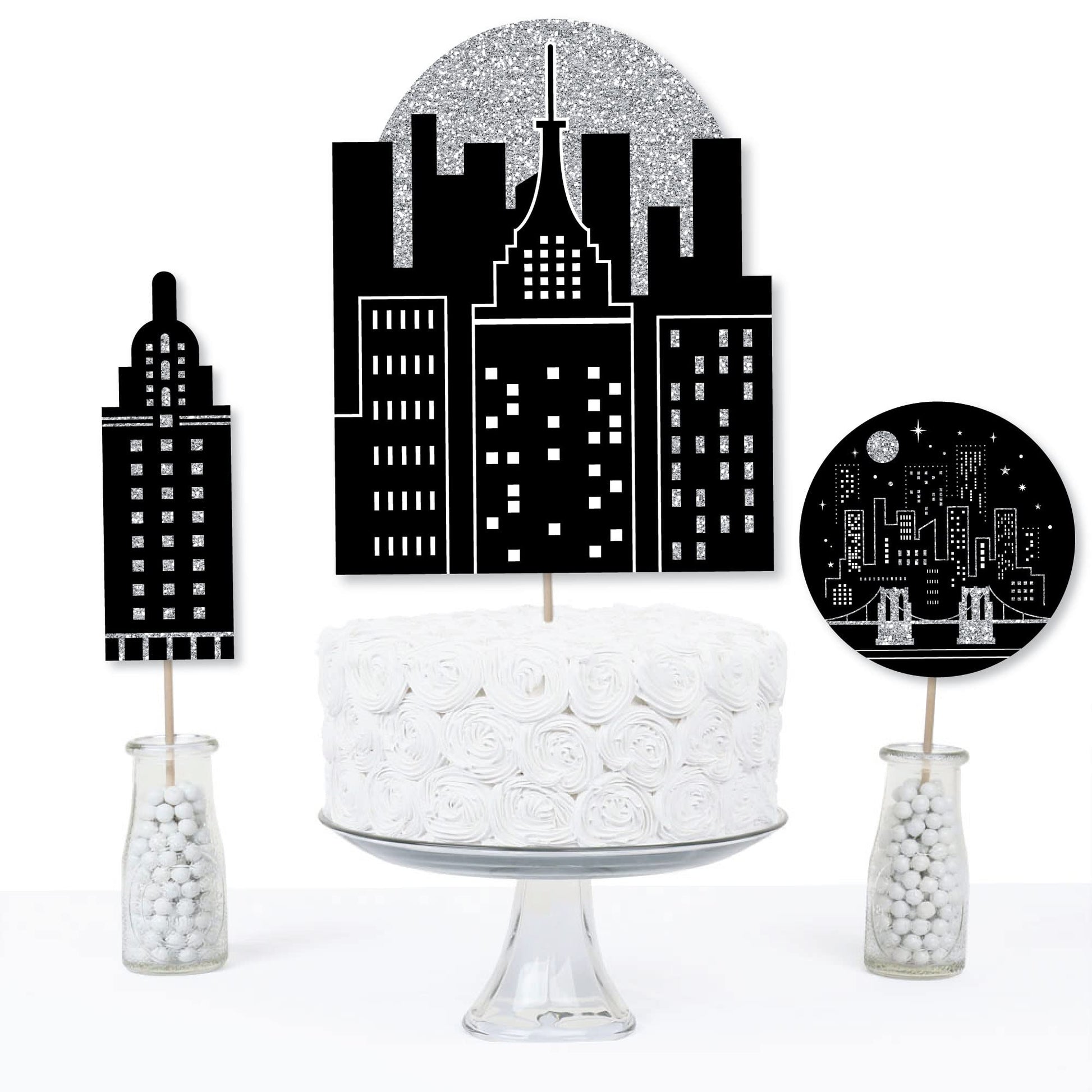 Big Dot of Happiness Nighttime City Skyline Party Centerpiece Kit - 15-Piece New York City Table Decorations Set, Premium Cardstock Design