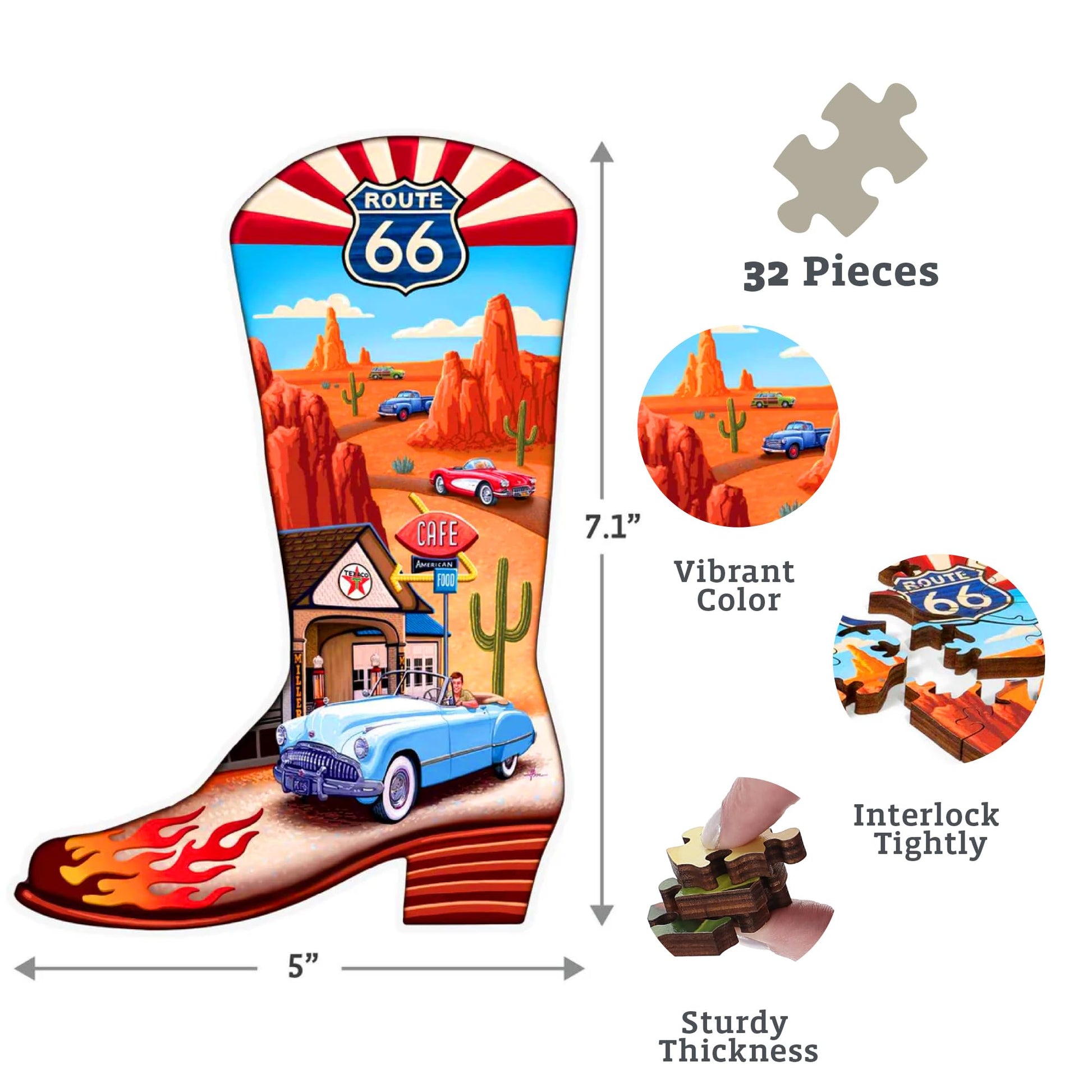 Boardwalk Puzzles Luxury Wood Puzzle - Boot 66 - Fun Size 32 Pieces - Engaging Wooden Puzzle Activity Adults