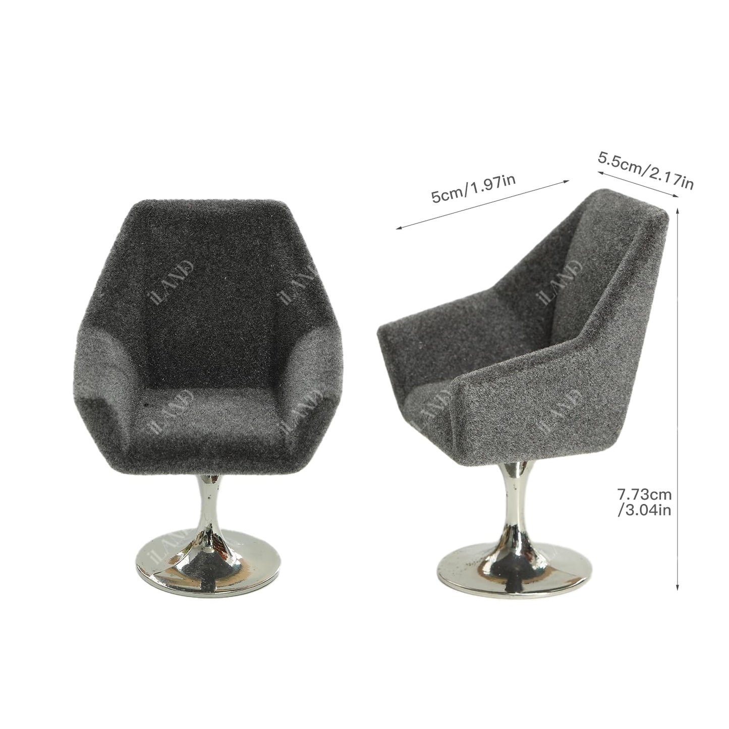 iLAND Dollhouse Furniture and Accessories Set, Miniature Swivel Chair & Carpet Modern for Dollhouse Livingroom (Grey)