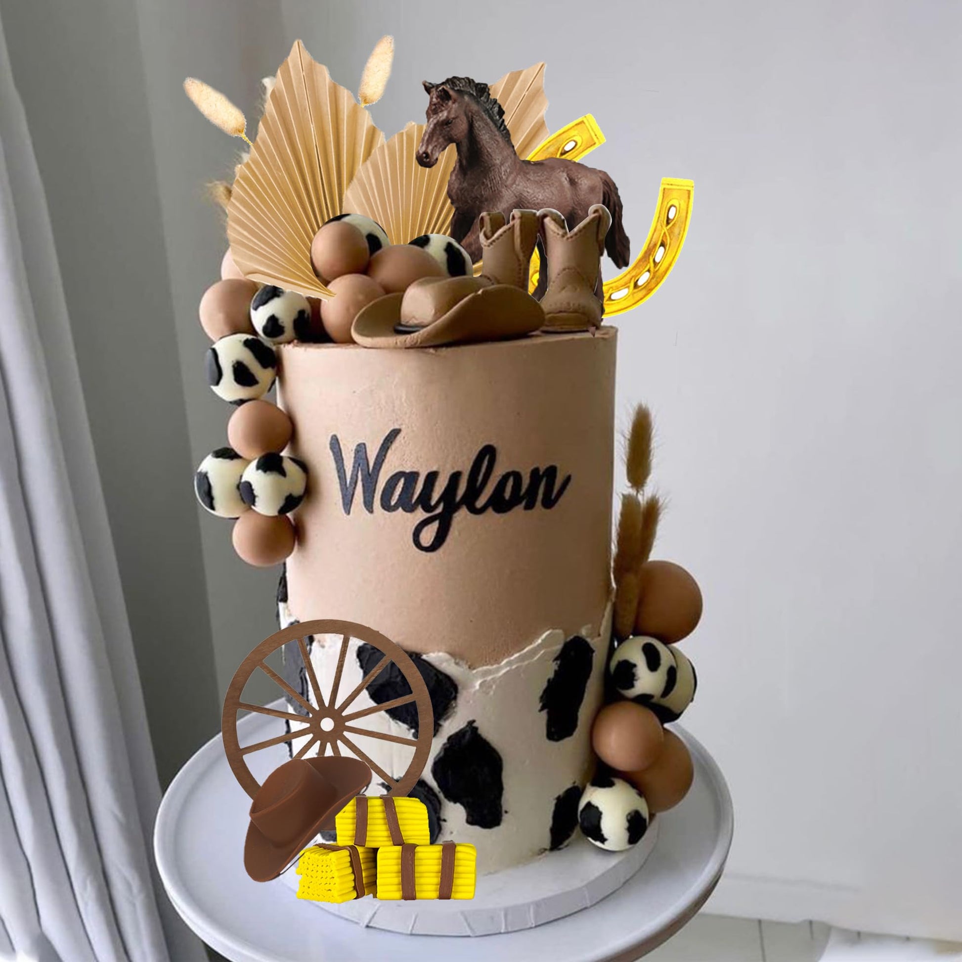 Western Cake Topper Brown Ball Horse Cake Decorations Cow Hat for Western Theme Party Horse Theme Decoration Supplies