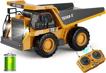 KIDMARKT RC Dump Truck Toy for Kids | 9-Channel Metal Construction Vehicle with Working Bed, Lights & Sounds, Rechargeable Remote Control Truck