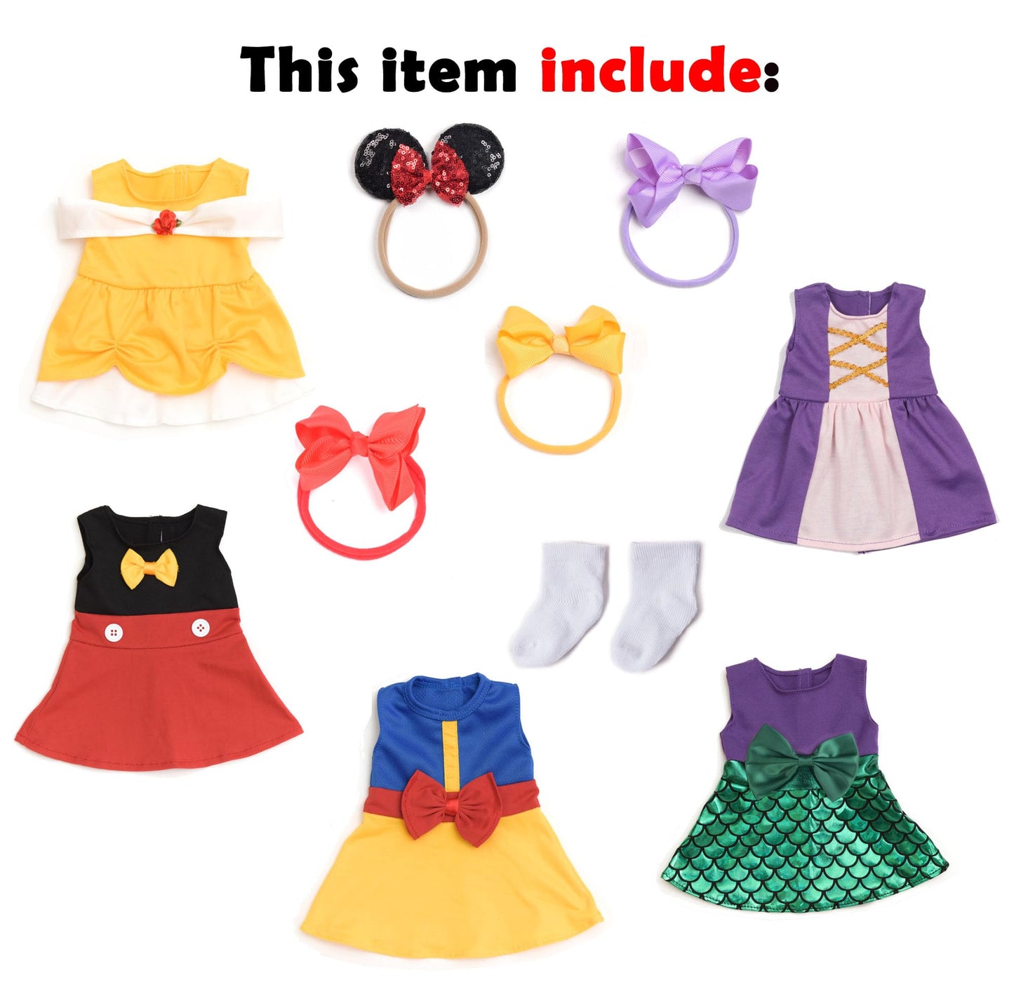 Sweet Dolly Baby Doll Accessories, 5 Doll Clothes, Mermaid Princess Dresses Outfits for 15 Inch to 18 Inch Dolls, 15 Inch Baby Dolls, 10PCs in Total