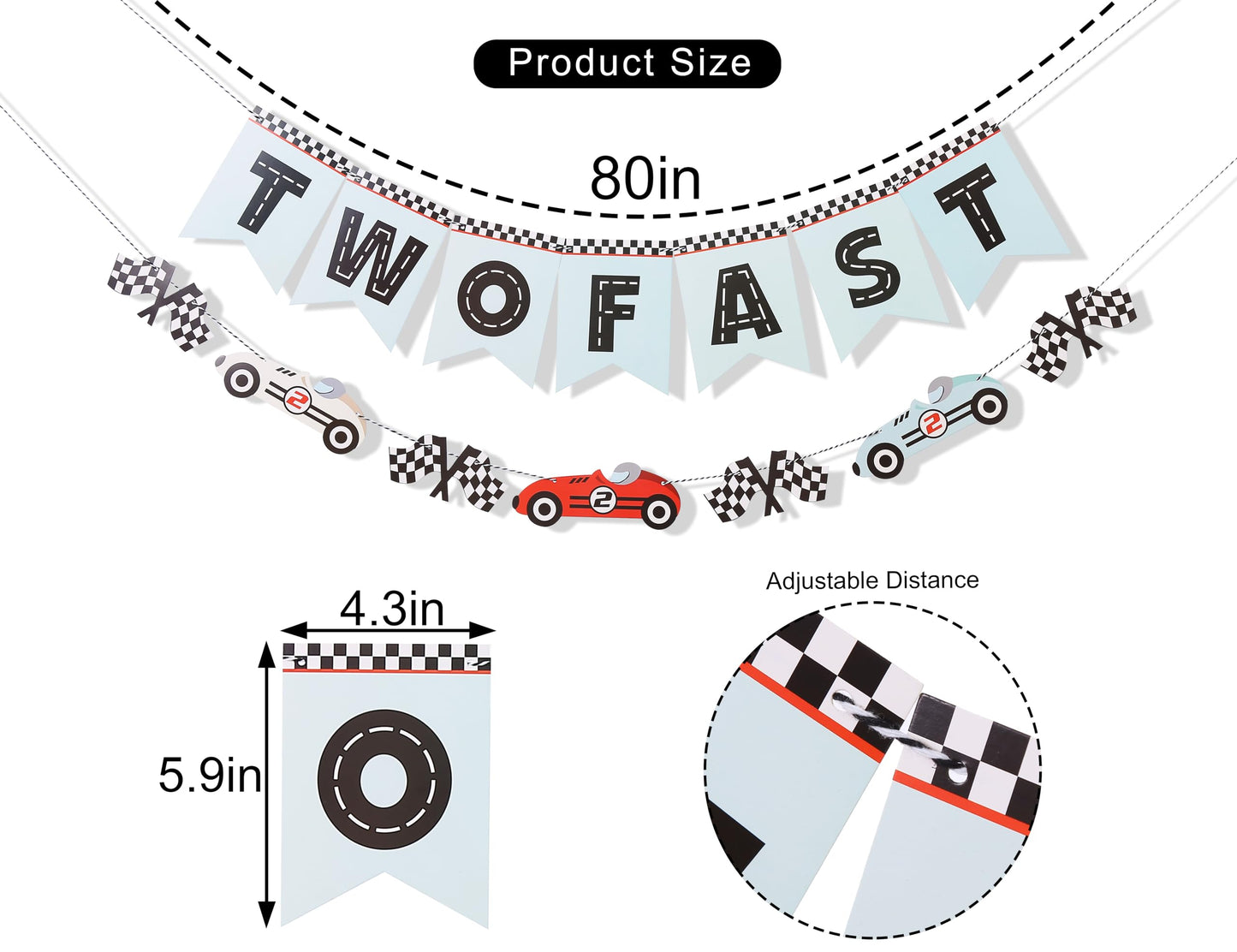 Two Fast Banner - Race Car Birthday Decorations,Race Car Birthday Banner