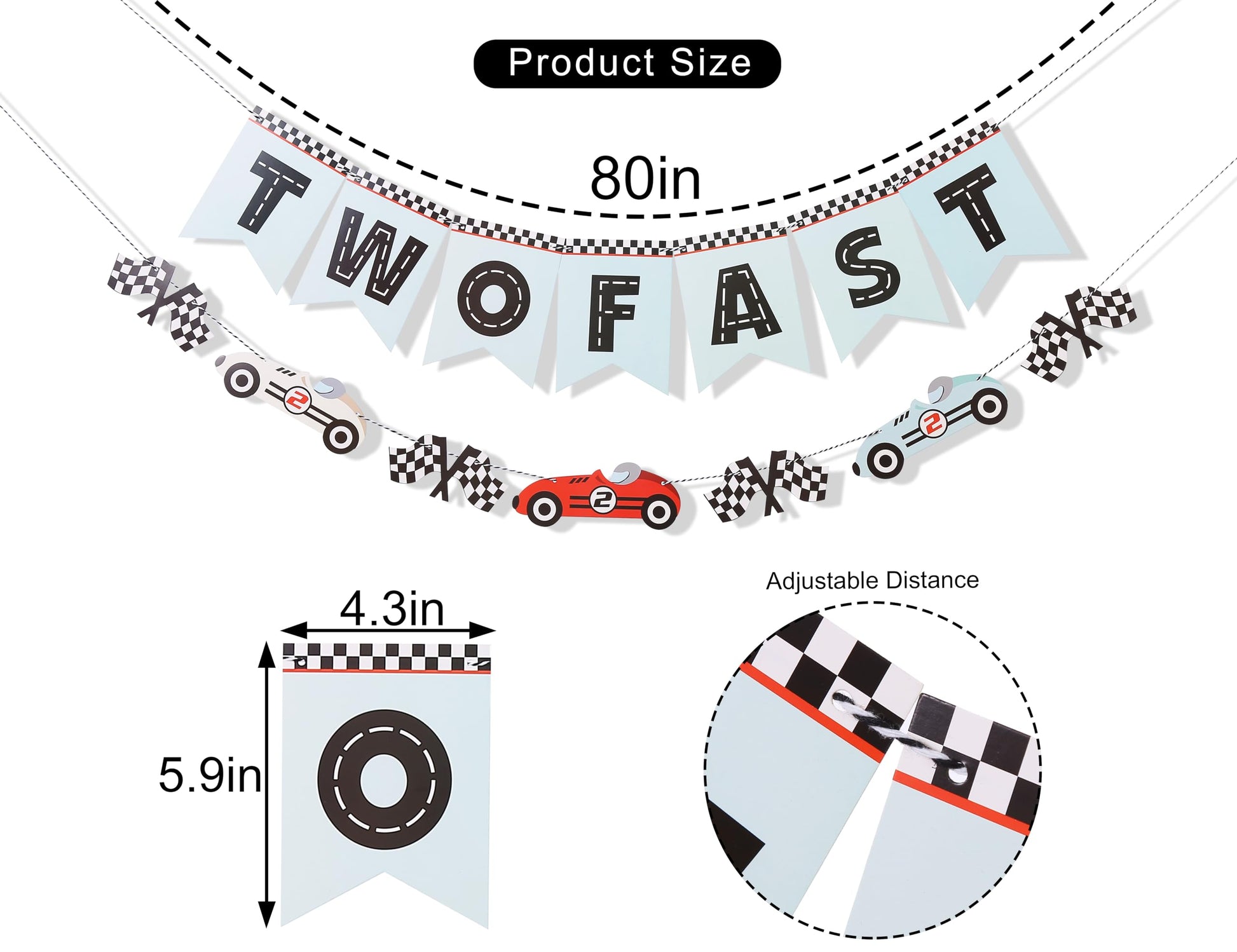 Two Fast Banner - Race Car Birthday Decorations,Race Car Birthday Banner