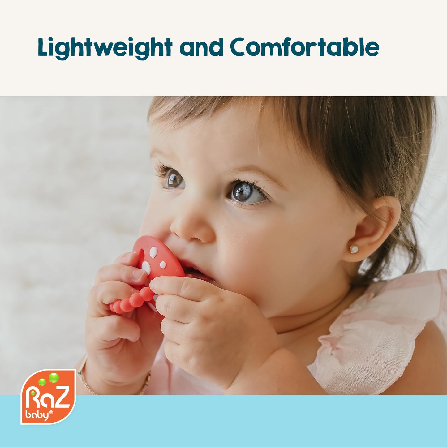 RaZbaby Soft Silicone Infant & Baby 3M+ Teether Toy Massaging Bristles Teething Relief Pacifier - Soothes Sore Gums - Hands-Free & Easy-to-Hold Chompy