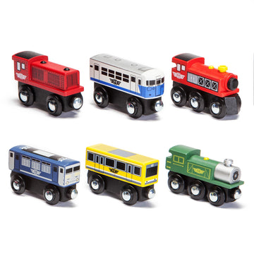 Maxim Enterprise 6-Piece Wooden Train Car Set - Classic Rolling Locomotive/Train Engines Compatible with Thomas Wooden Railway, Brio & Other Major