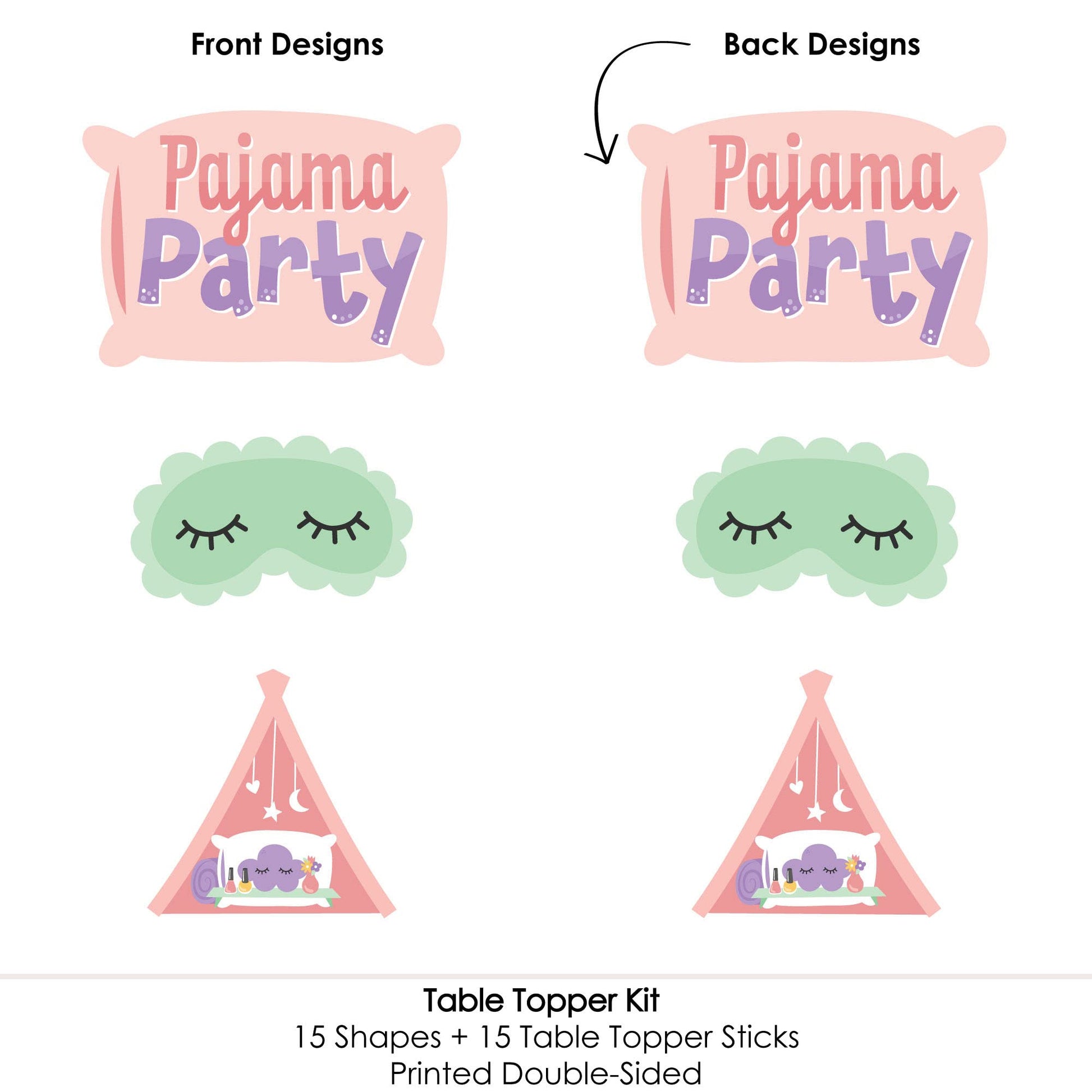Big Dot of Happiness Pajama Slumber Party - Girls Sleepover Birthday Party Centerpiece Sticks - Table Toppers - Set of 15