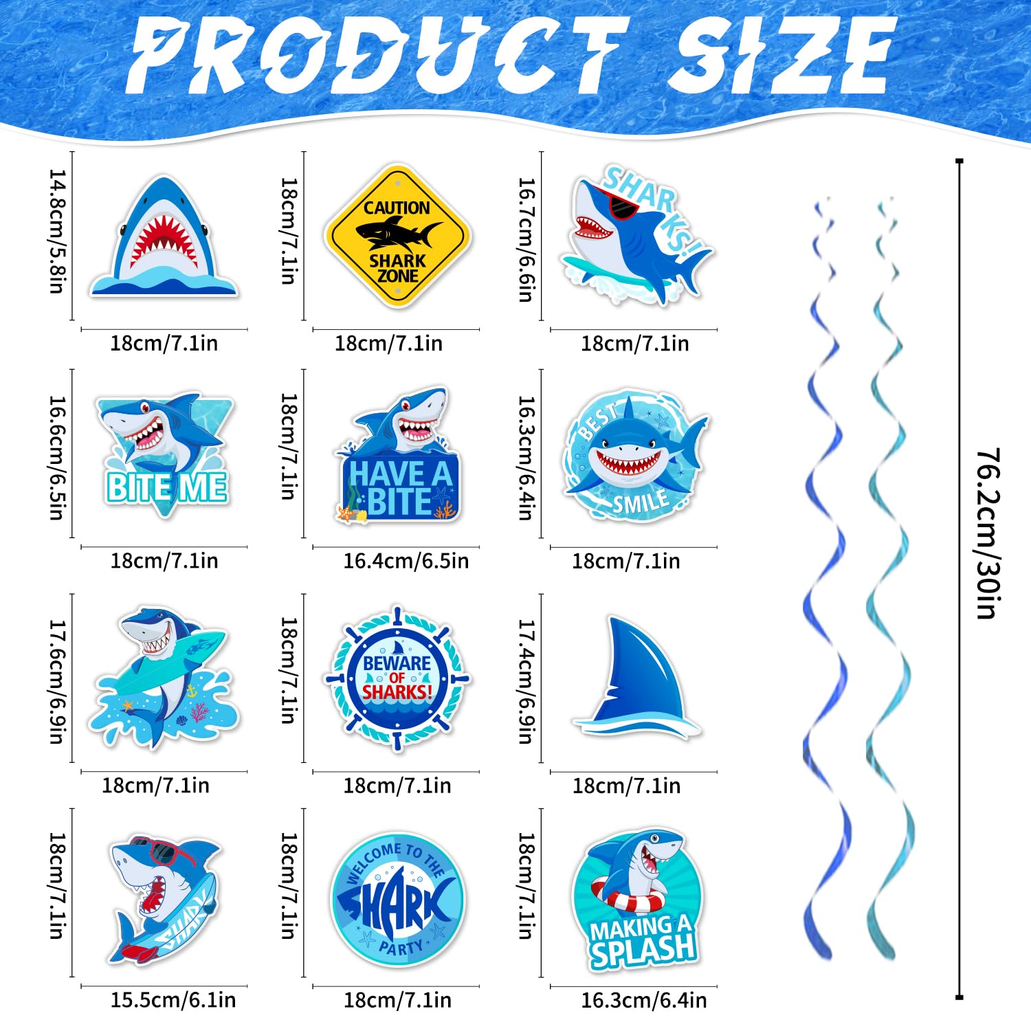 Happy Week of Sharks Birthday Decorations Include 3 Happy Shark Banner,12 Double-side Hanging Swirls,2 Shark Fin Hanging Banner,Bite Me Welcome