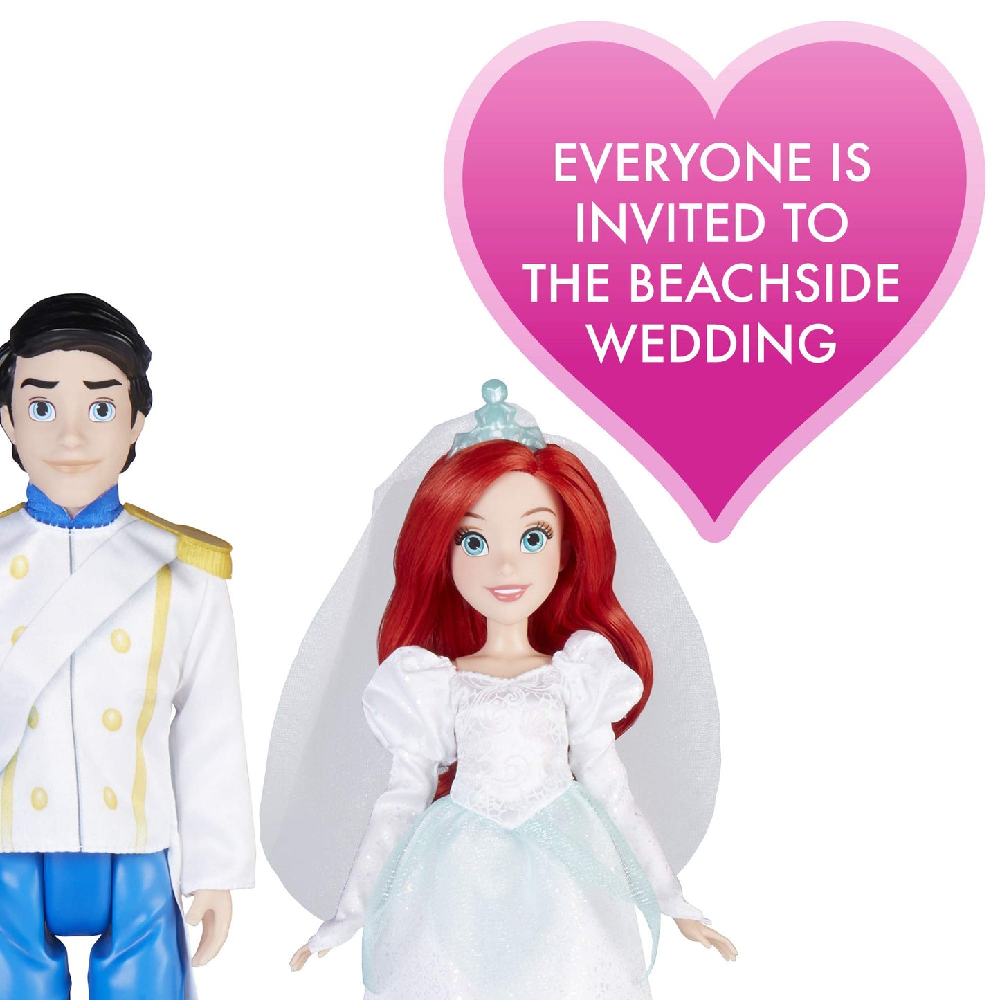 Disney Princess Ariel and Prince Eric, 2 Fashion Dolls from The Little Mermaid Movie, Doll in Wedding Dress, Tiara, and Shoes Toy, Brown