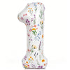 40 Inch Floral Number 1 Balloon, White Wildflower Foil Mylar Balloon for Girls 1st Birthday Decorations, Baby Girl One Year Old Birthday Party