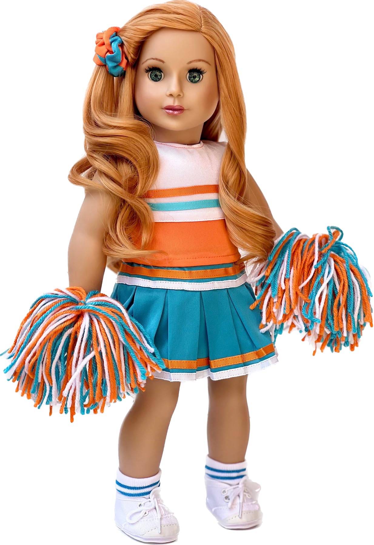 Cheerleader - 6 Piece Cheerleader Outfit - Blouse, Skirt, Headband, Pompons, Socks and Shoes - Clothes for 18 Inch Doll (Doll Not Included)