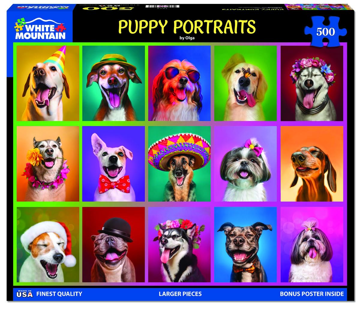 White Mountain 500 Piece Jigsaw Puzzle Funny Dog Collage, Puppy Portraits