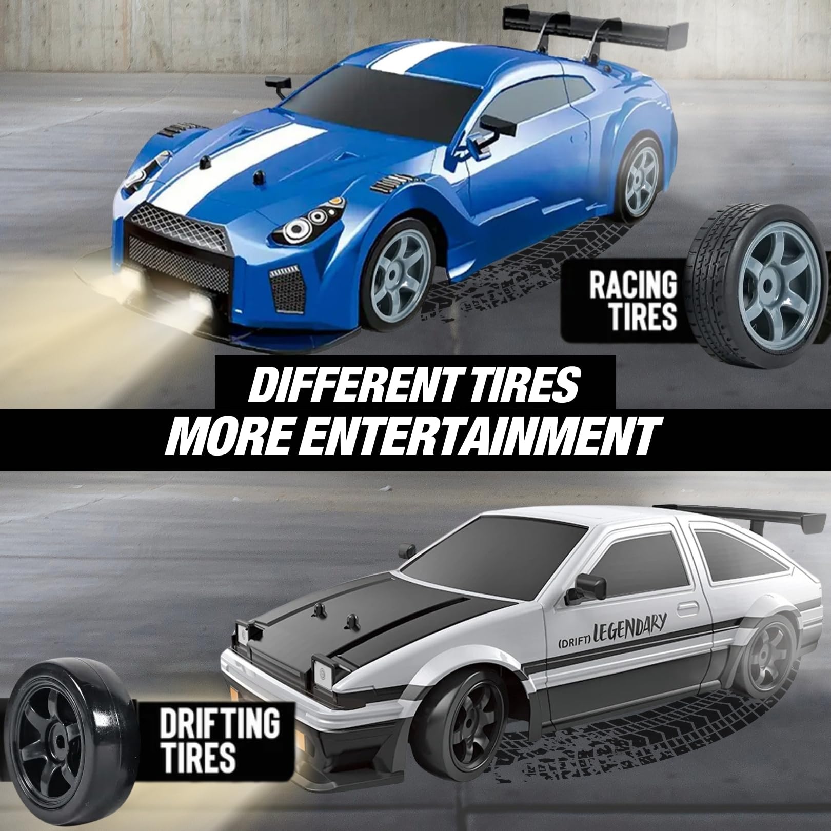 Liberty Imports RC Drift Car 1/16 2.4GHz 4WD Remote Control Sport Racing On-Road Vehicle with LED Light, Batteries and Drift Tires (Silver)